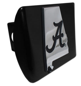 University of Alabama Chrome Black State Shape on Black Metal Hitch Cover