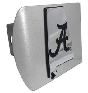 University of Alabama Black State Shape on Brushed Metal Hitch Cover