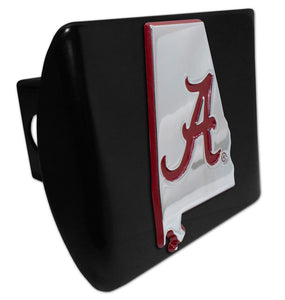 University of Alabama Chrome Red State Shape on Black Metal Hitch Cover