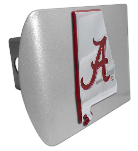 University of Alabama Red Chrome State Shape Brushed Metal Hitch Cover