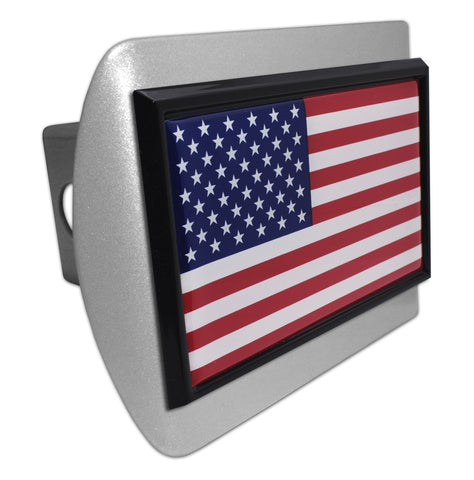 USA Flag Brushed Metal Hitch Cover