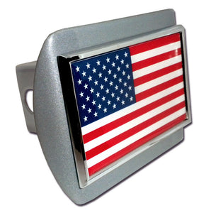 American Flag Brushed Metal Hitch Cover