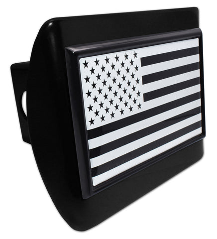 Inverted American Flag Black Metal Hitch Cover