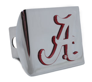 Alabama Crimson Edges on Chrome Metal Hitch Cover