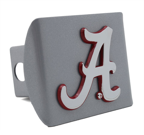 Alabama Crimson Edges on Silver Metal Hitch Cover