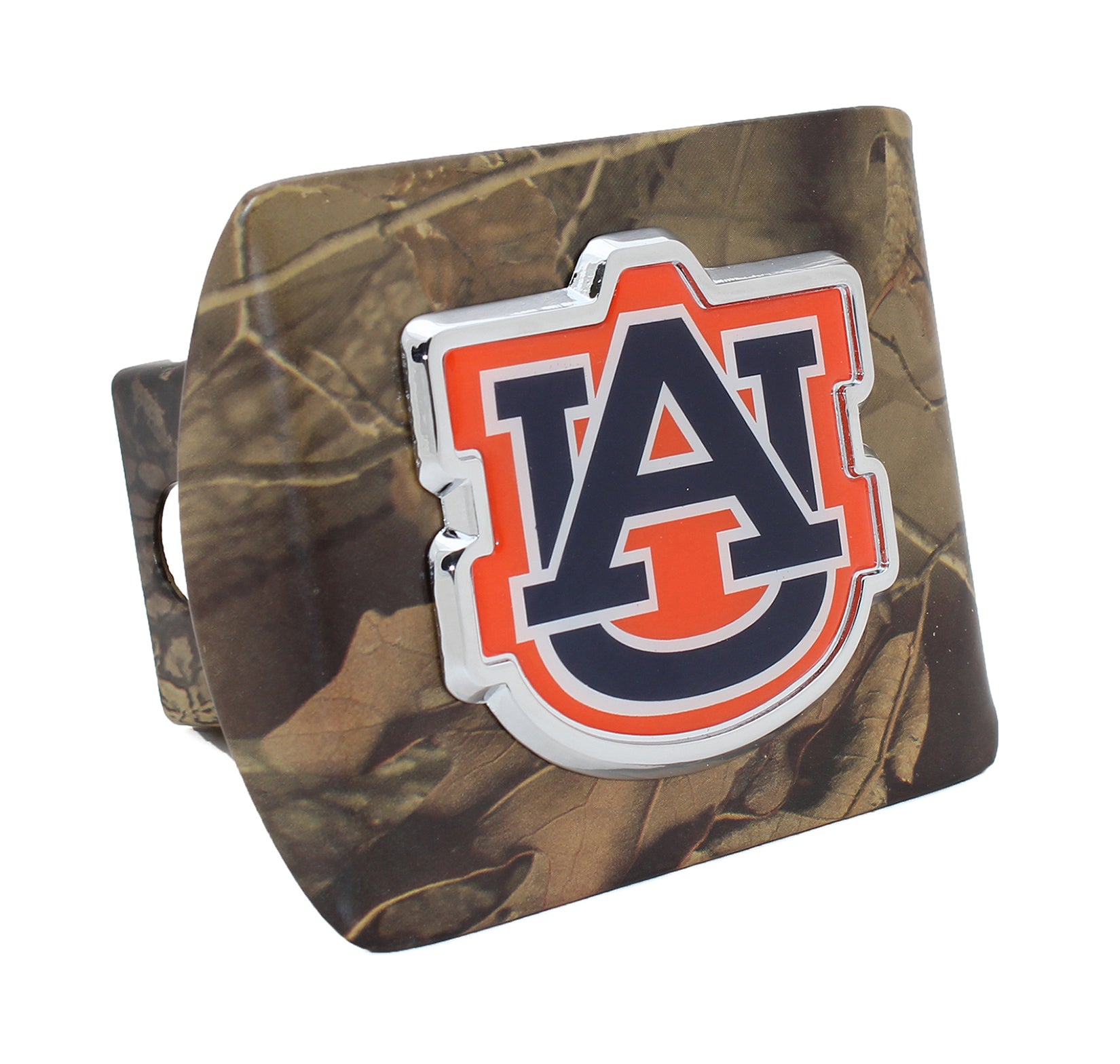 Auburn Tigers Colors on Camo Metal Hitch Cover