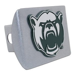 Baylor University Bear Emblem with Green Outlining Silver Metal Hitch Cover