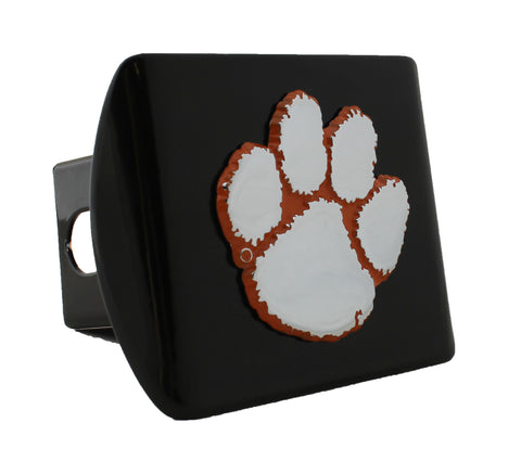 Clemson Paw Orange Trim Black Metal Hitch Cover