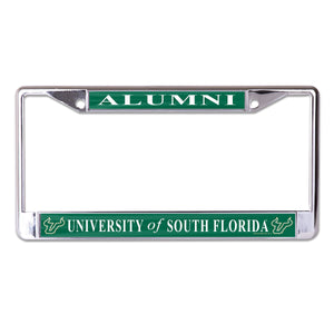 University of South Florida Alumni On Green Background Chrome License Plate Frame
