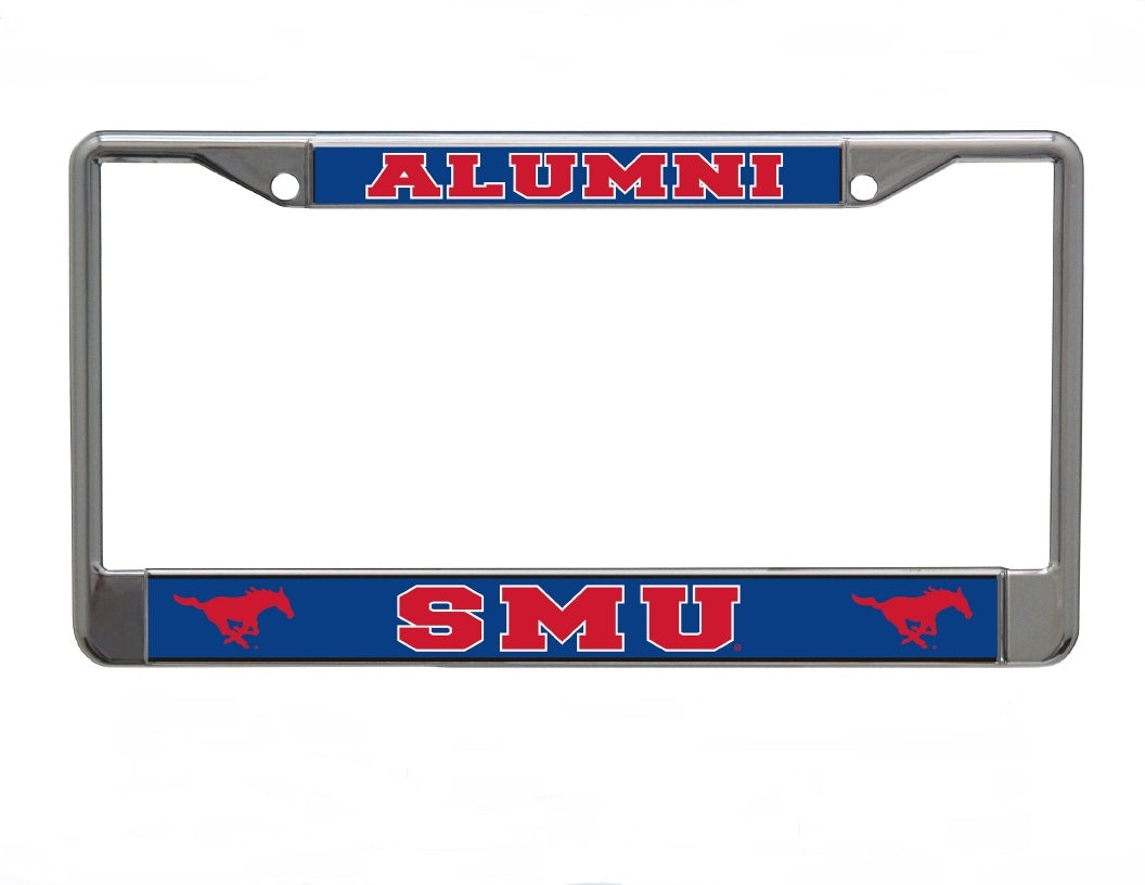 Southern Methodist University Alumni On Blue Chrome License Plate Frame