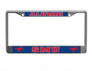 Southern Methodist University Alumni On Blue Chrome License Plate Frame