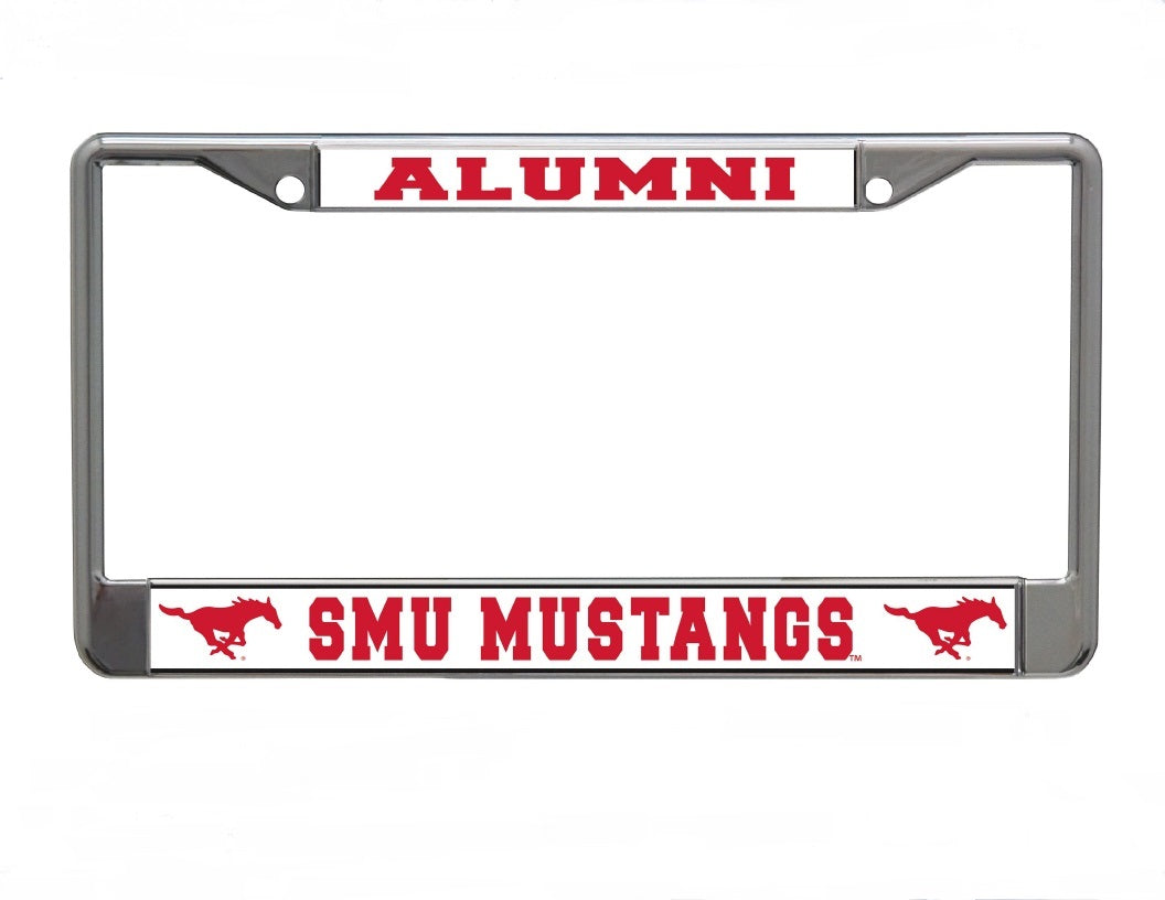 Southern Methodist University Alumni On White Chrome License Plate Frame