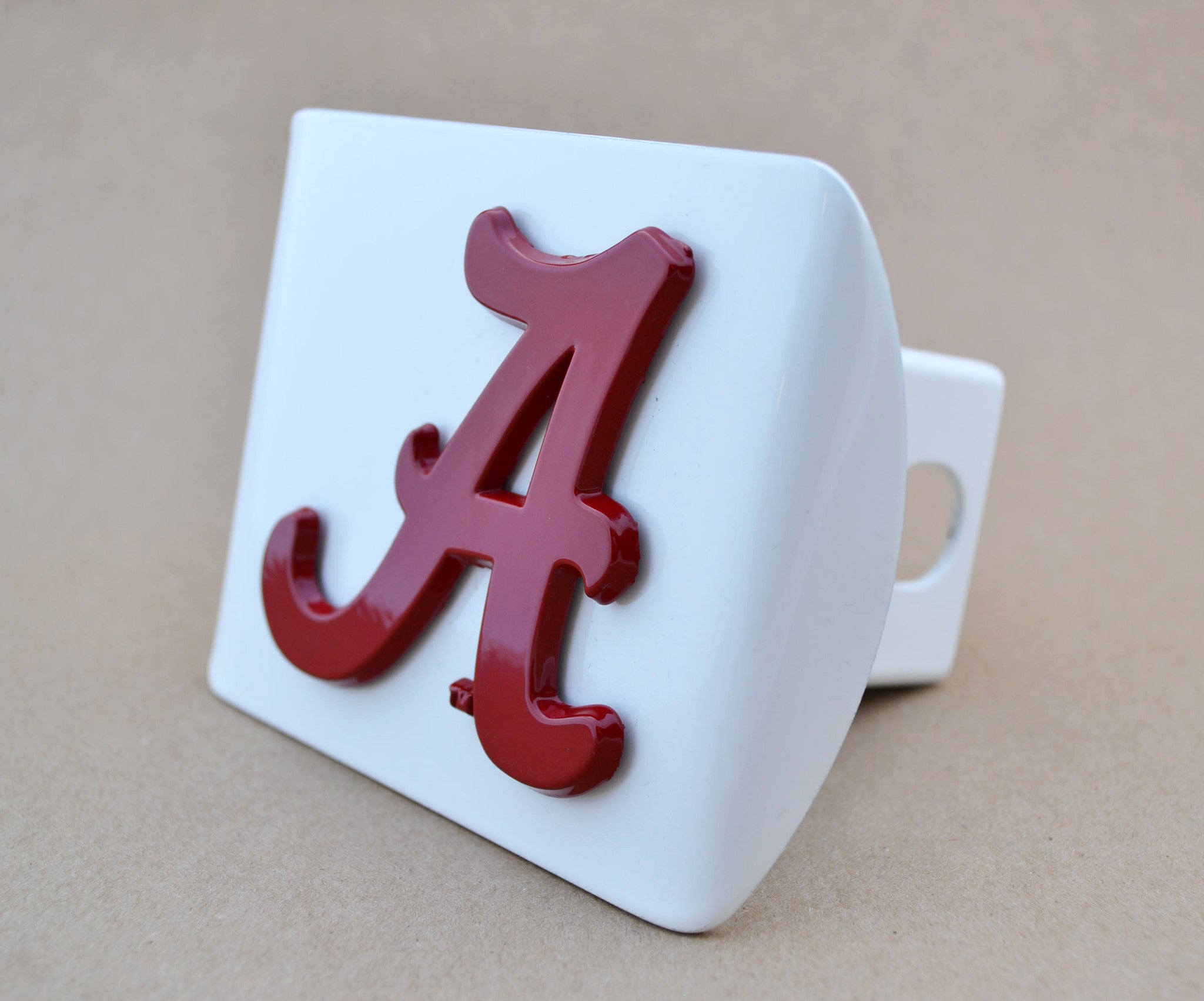 Alabama Crimson A White Metal Hitch Cover