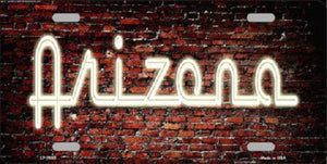 Arizona Neon Brick Background Metal Novelty License Plate