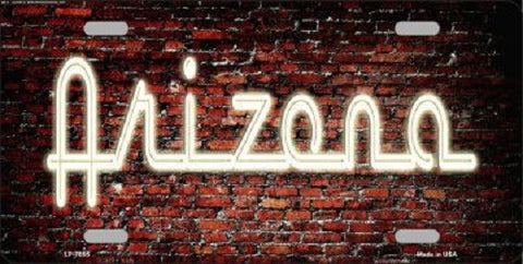 Arizona Neon Brick Background Metal Novelty License Plate