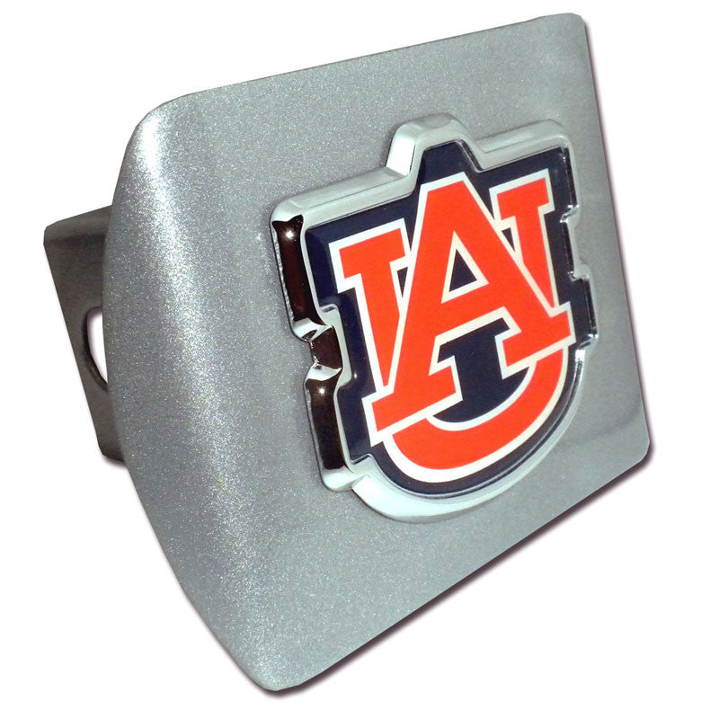 Auburn University Orange Emblem on Brushed Hitch Cover