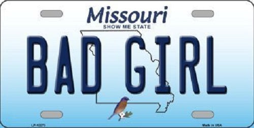 Bad Girl Missouri Background Novelty Metal License Plate