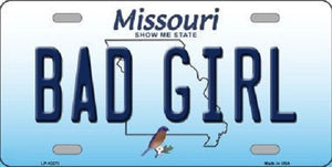 Bad Girl Missouri Background Novelty Metal License Plate
