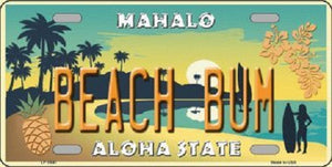 Beach Bum Hawaii Pineapple Background Novelty Metal License Plate