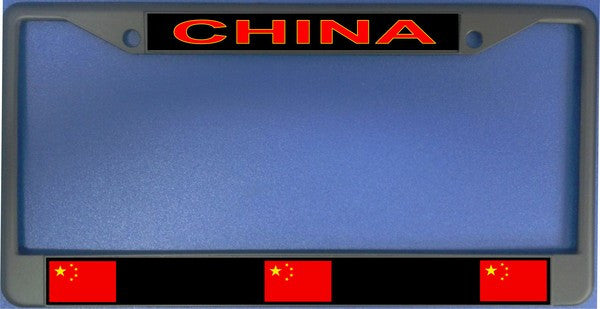 China Flag Black Chrome License Plate Frame