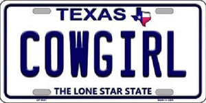Cowgirl Texas Background Novelty Metal License Plate