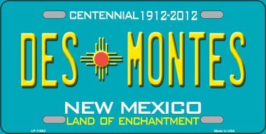 Des Montes Teal New Mexico Novelty License Plate