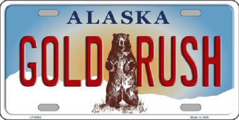 Gold Rush Alaska State Background Novelty Metal License Plate