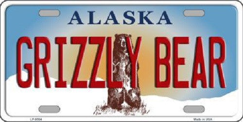 Grizzly Bear Alaska State Background Novelty Metal License Plate