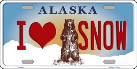 I Love Snow Alaska State Background Novelty Metal License Plate
