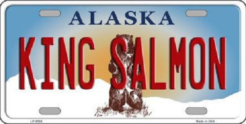 King Salmon Alaska State Background Novelty Metal License Plate