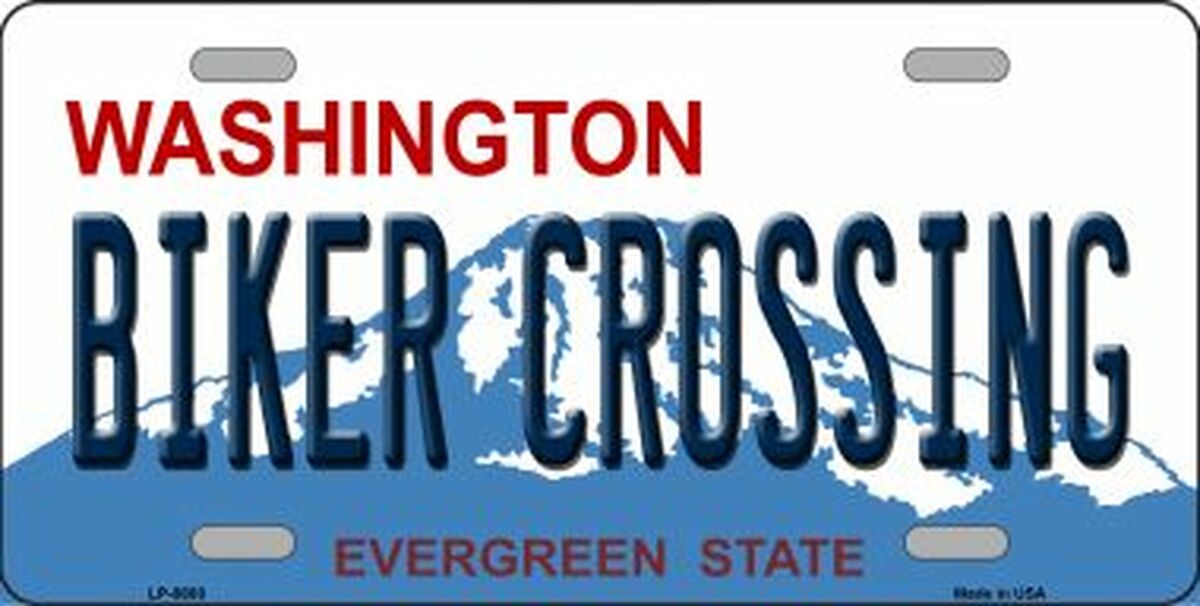 Biker Crossing Washington Novelty Metal License Plate