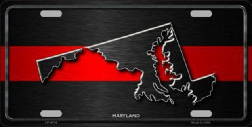 Maryland Thin Red Line Novelty Metal License Plate
