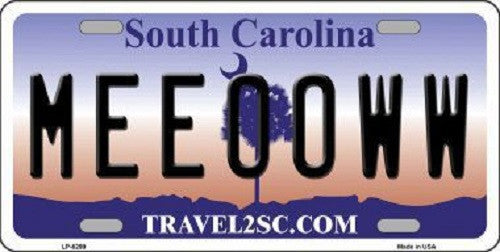 Meeooww South Carolina Novelty Metal License Plate
