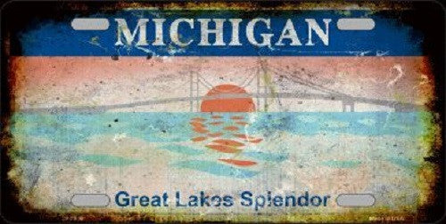 Michigan Rusty State Background Novelty Metal License Plate
