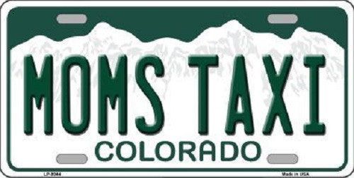 Moms Taxi Colorado Background Novelty Metal License Plate