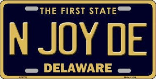 N Joy De Delaware Novelty Metal License Plate