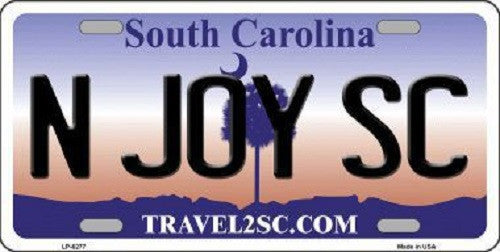 N Joy SC South Carolina Novelty Metal License Plate