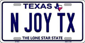 N Joy TX Texas Background Novelty Metal License Plate