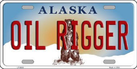Oil Rigger Alaska State Background Novelty Metal License Plate