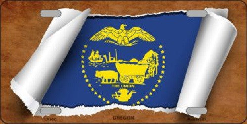 Oregon Flag Scroll Novelty Metal License Plate