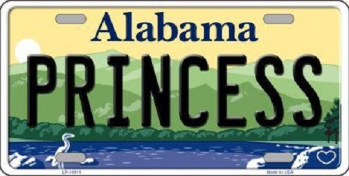 Princess Alabama Background Novelty Metal License Plate