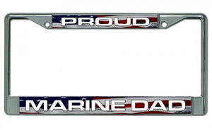 Proud Marine Dad Chrome License Plate Frame