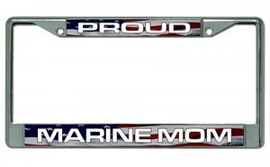 Proud Marine Mom Chrome License Plate Frame