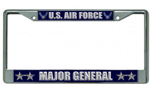 U.S. Air Force Major General Chrome License Plate Frame