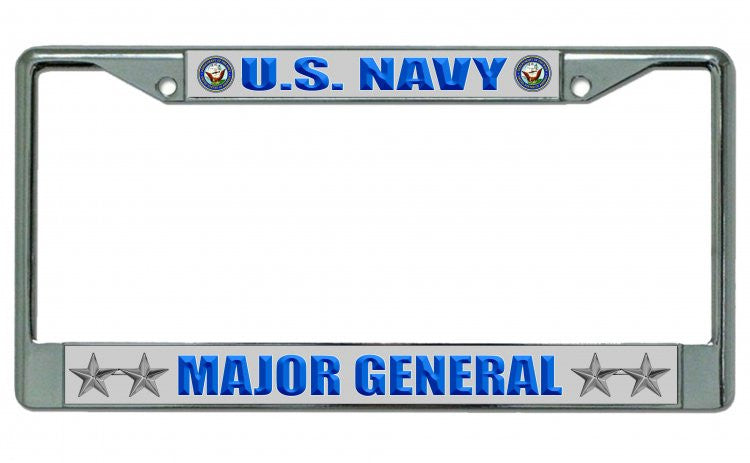 U.S. Navy Major General Chrome License Plate Frame