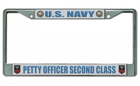 U.S. Navy Petty Officer Second Class Chrome License Plate Frame