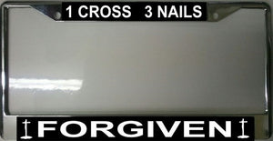 1 Cross 3 Nails Forgiven Chrome License Plate Frame
