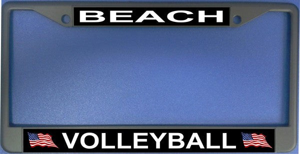 Beach Volleyball Black Chrome License Plate Frame