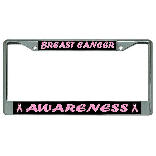 Breast Cancer Awareness Chrome License Plate Frame
