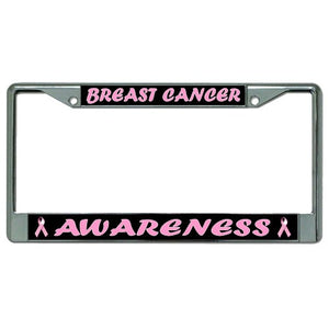 Breast Cancer Awareness Chrome License Plate Frame